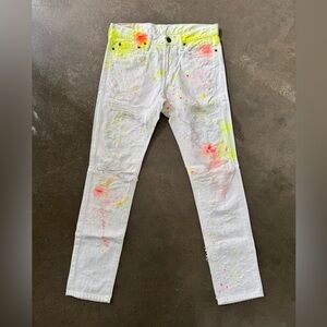 Abercrombie & Fitch White and Yellow Slim Jeans with Artistic Accents